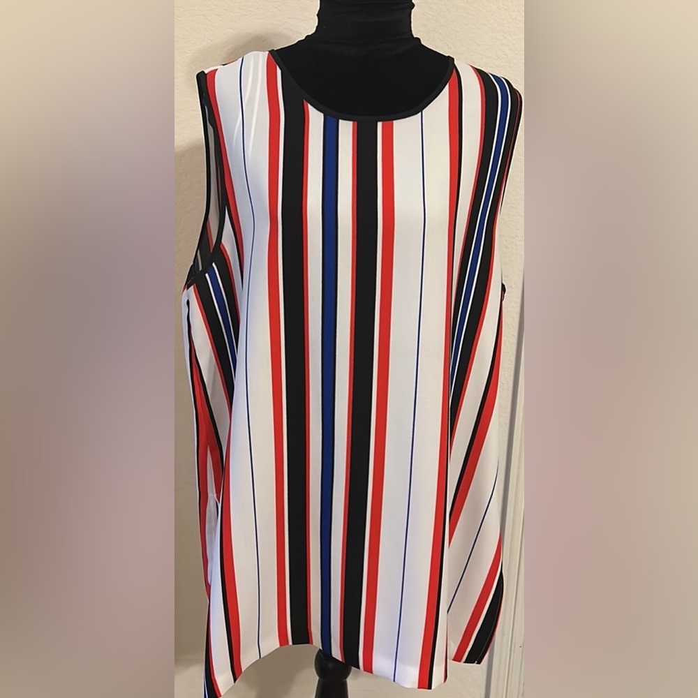 Vince Camuto XL Striped Sleeveless Blouse